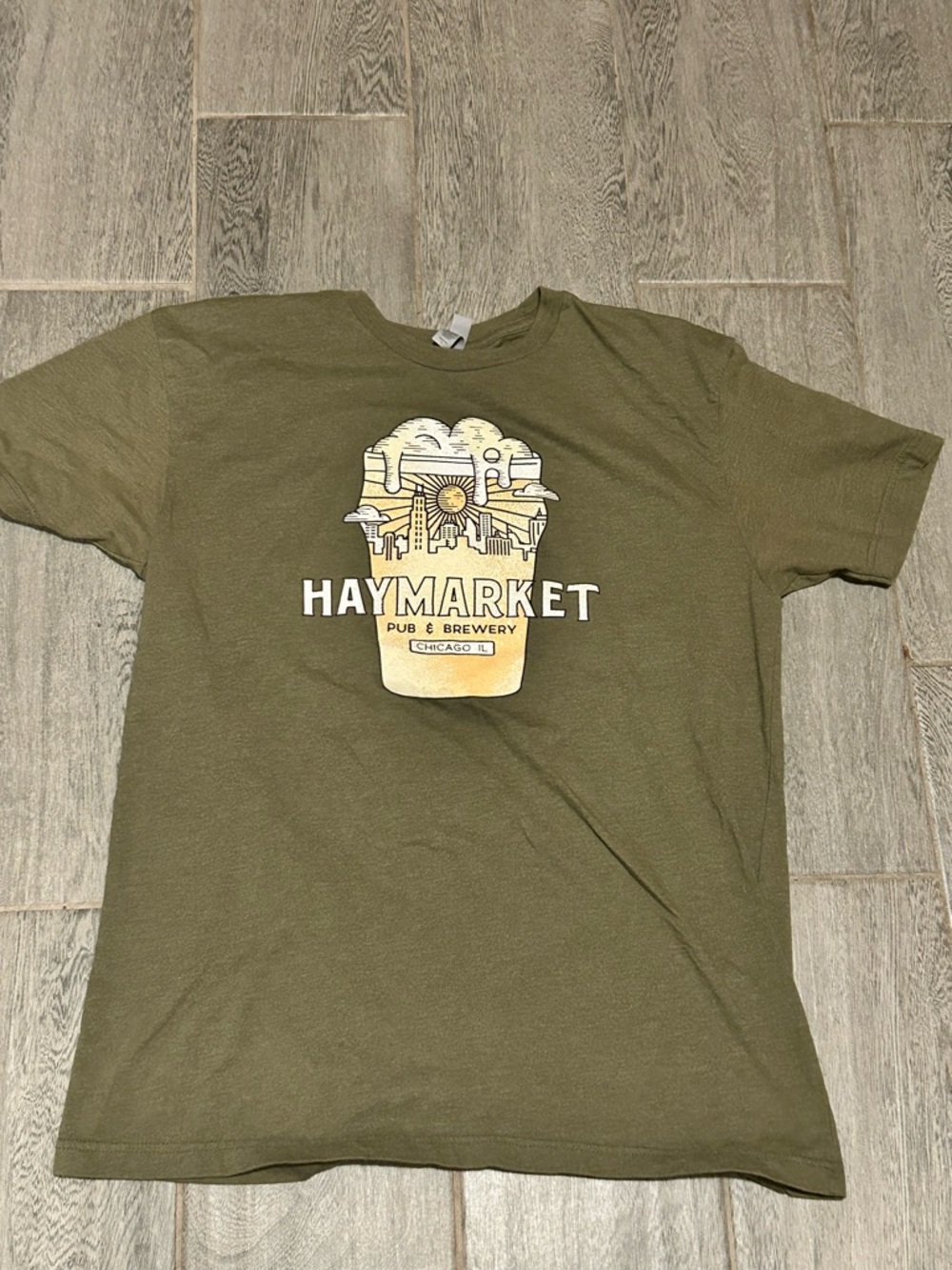 Haymarket Pub & Brewery Olive Graphic Tee- size large